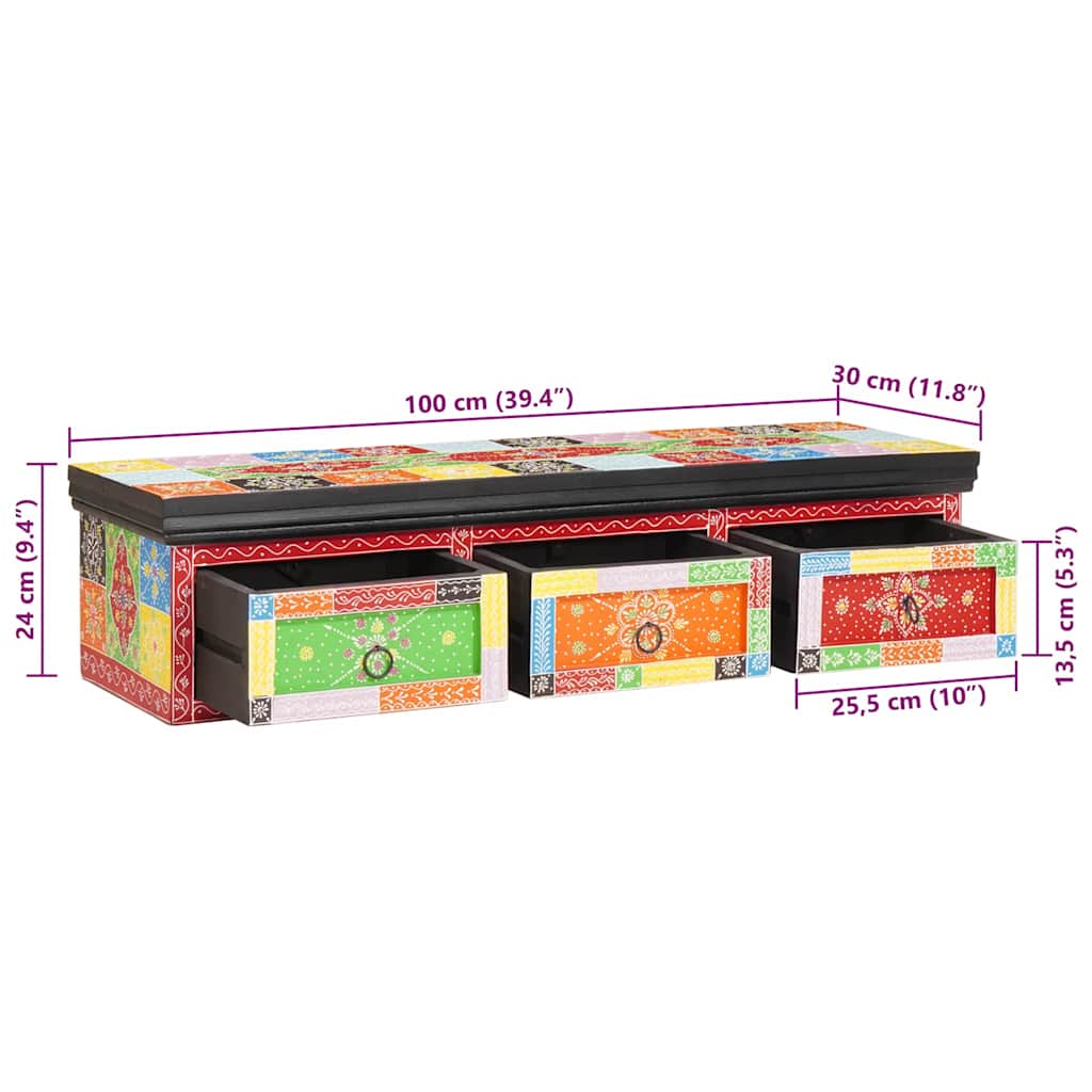 TV-skab med skuffe Flerfarvet 100 x 30 x 24 cm Massivt mangotræ