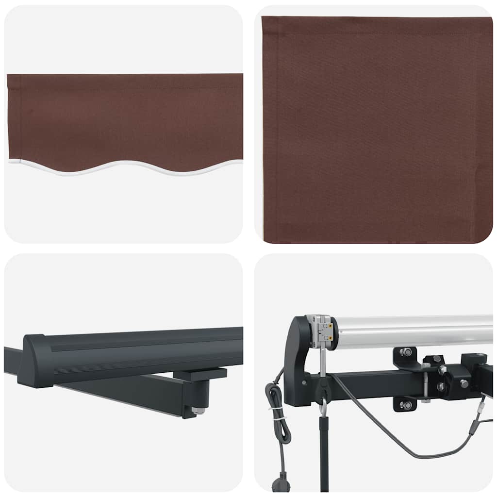 markise med LED-lys 400x300 cm automatisk betjening brun