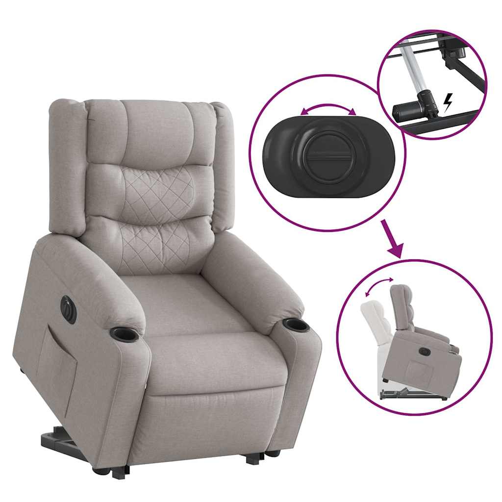 eldrevet lænestol med løftefunktion stof skygrå