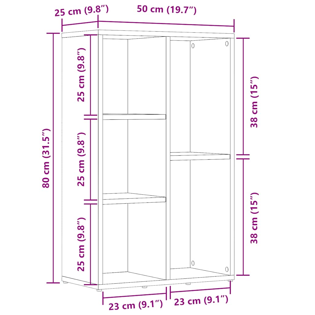 bogskab 50x25x80 cm konstrueret træ antikt træ
