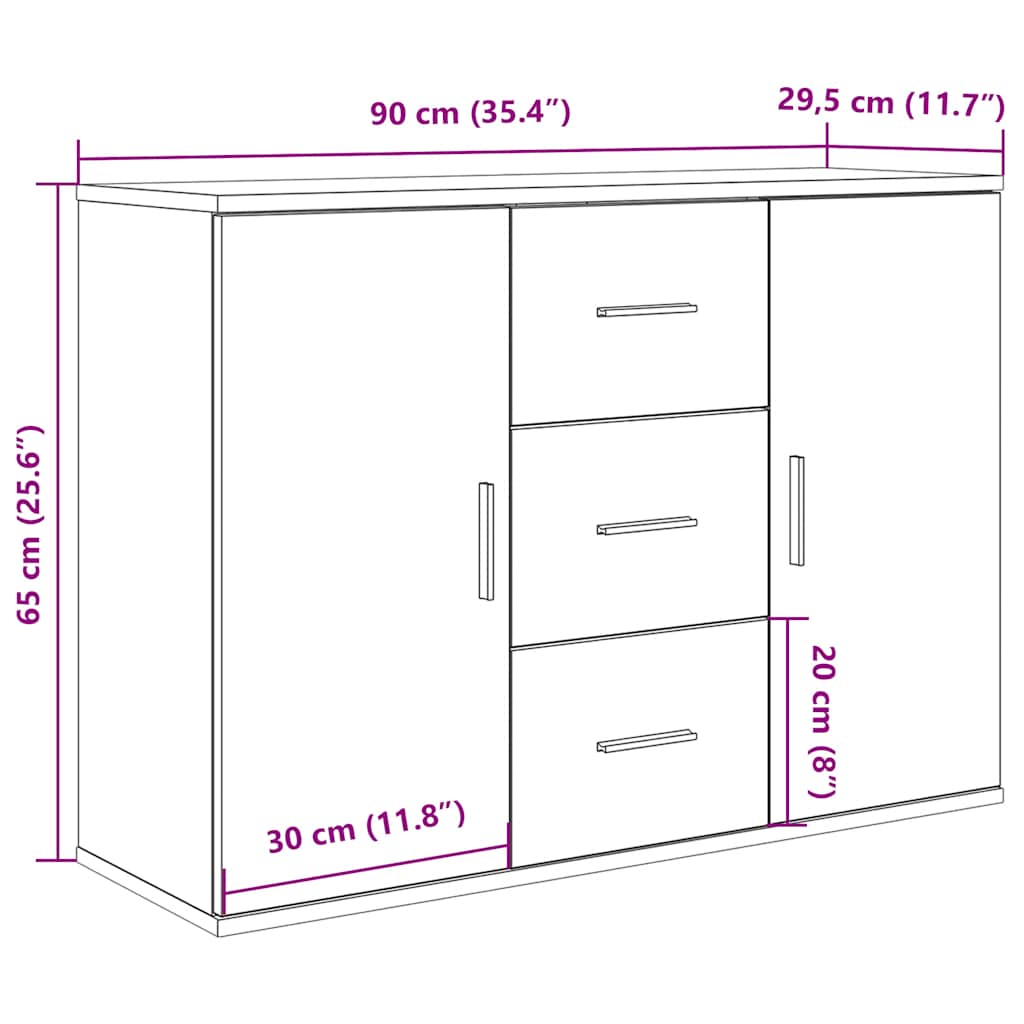 skænk 90x29,5x65 cm konstrueret træ antikt trælook