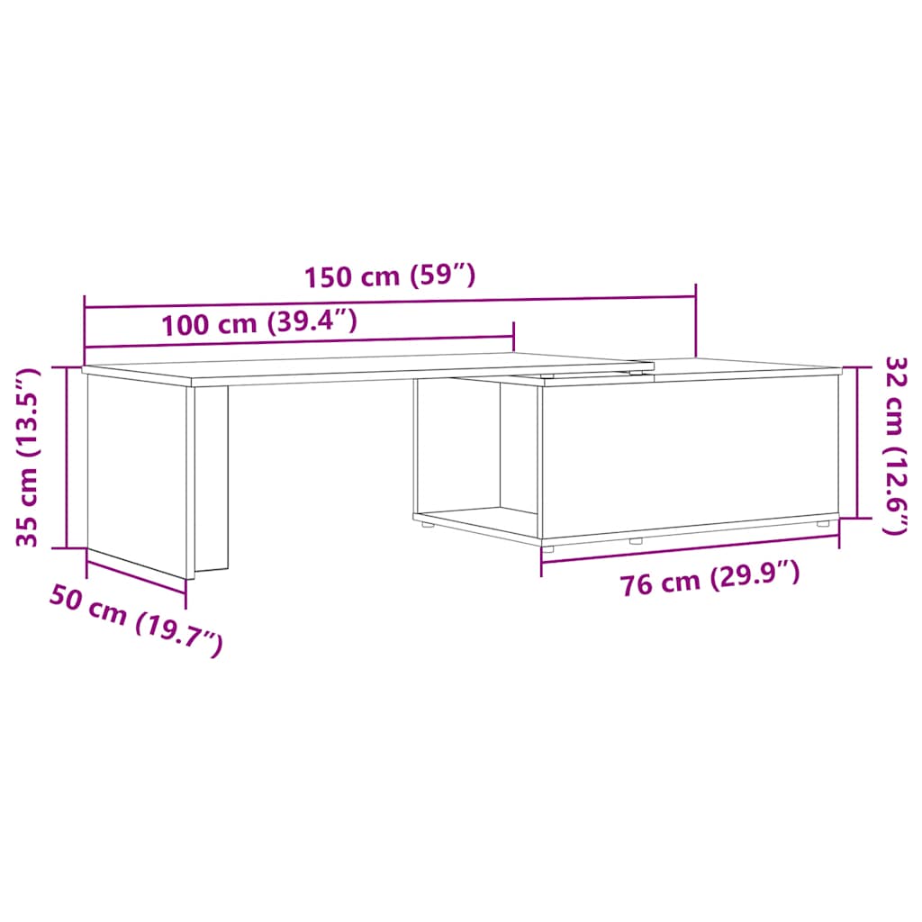 sofabord 150x50x35 cm konstrueret træ antikt træ