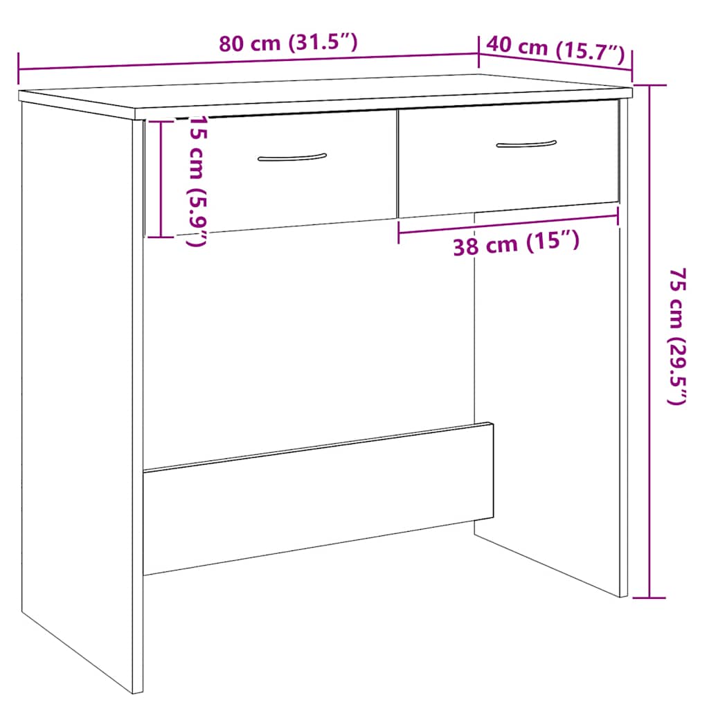 skrivebord 80x40x75 cm konstrueret træ kunsteg