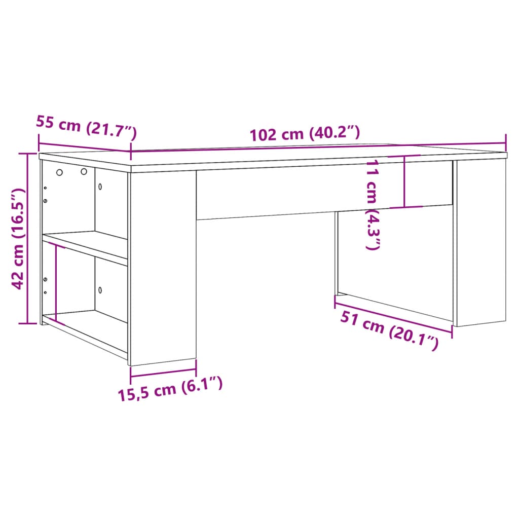 sofabord 102x55x42 cm konstrueret træ antikt trælook