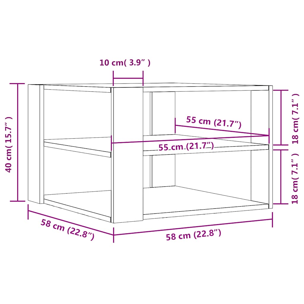 sofabord 58x58x40 cm konstrueret træ antikt træ