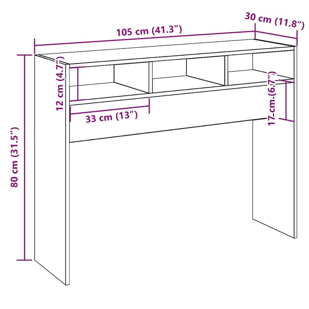 konsolbord 105x30x80 cm konstrueret træ antikt træ