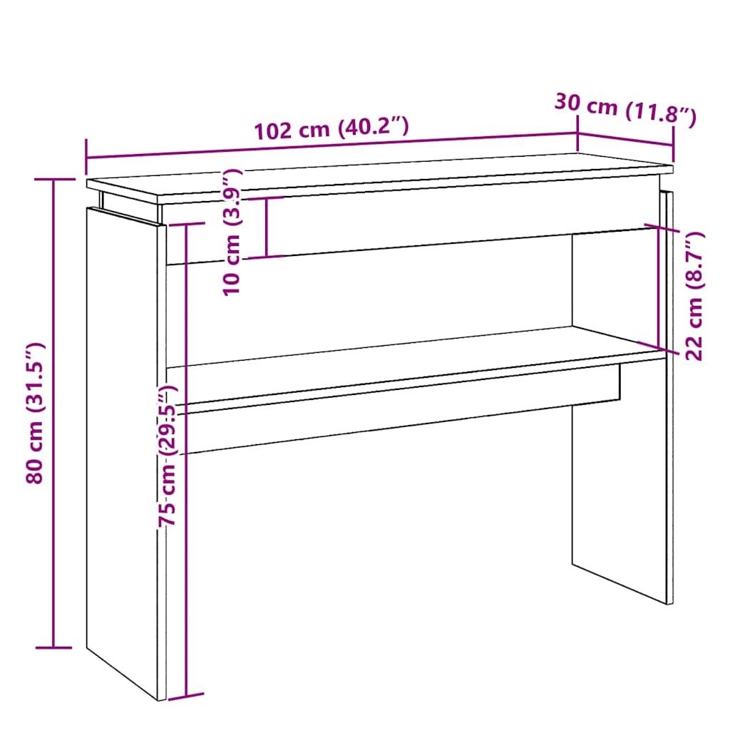 konsolbord 102x30x80 cm konstrueret træ antikt træ