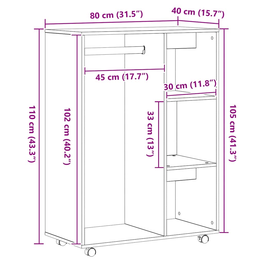garderobe 80x40x110 cm konstrueret træ kunsteg