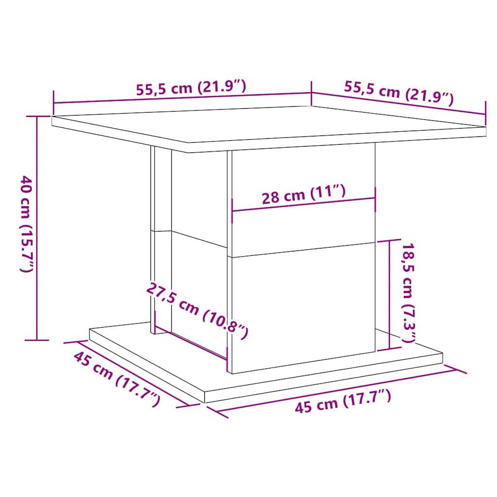 sofabord 55,5x55,5x40 cm konstrueret træ antikt trælook