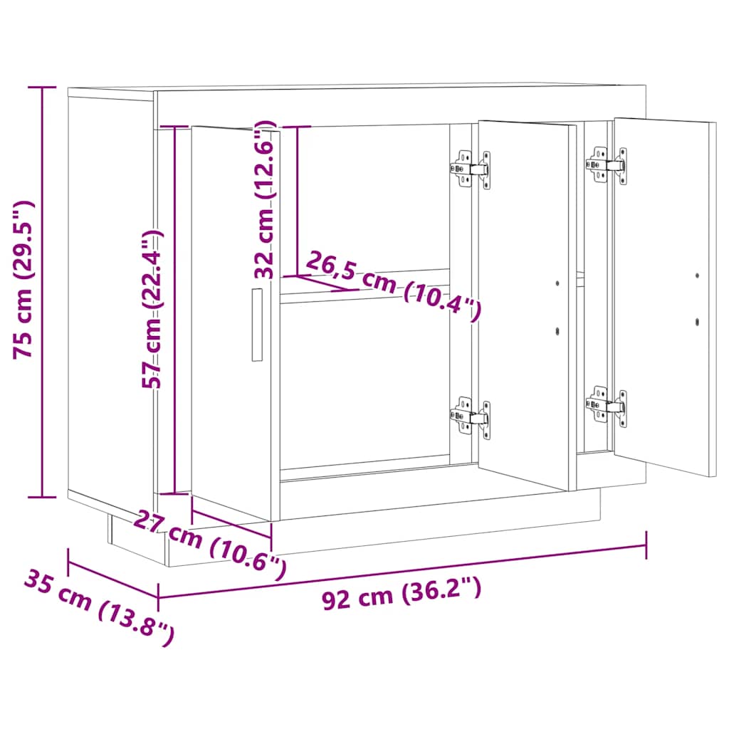 skænk 92x35x75 cm konstrueret træ gammelt trælook