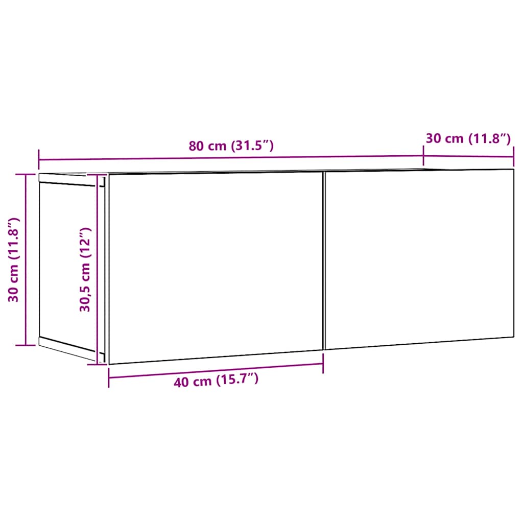 væghængte tv-borde 2 stk. 80x30x30 cm egetræsfarve