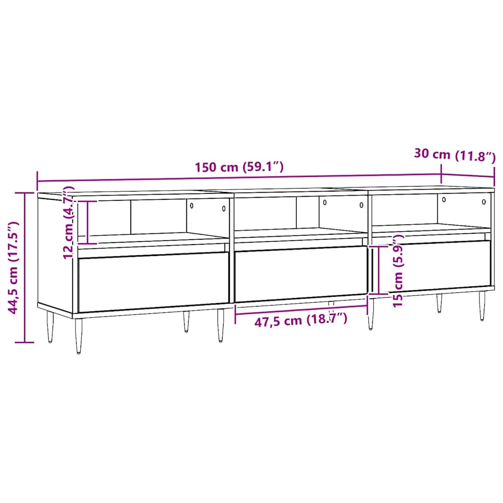 tv-bord 150x30x44,5 cm konstrueret træ kunsteg