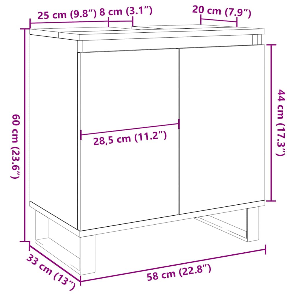 badeværelsesskab 58x33x60 cm konstrueret træ betongrå