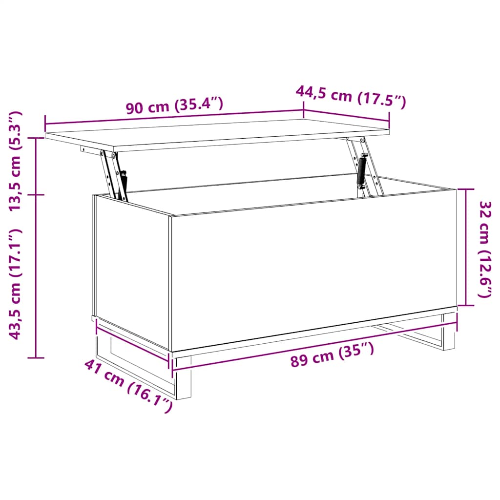 sofabord 90x44,5x45 cm konstrueret træ antikt træ