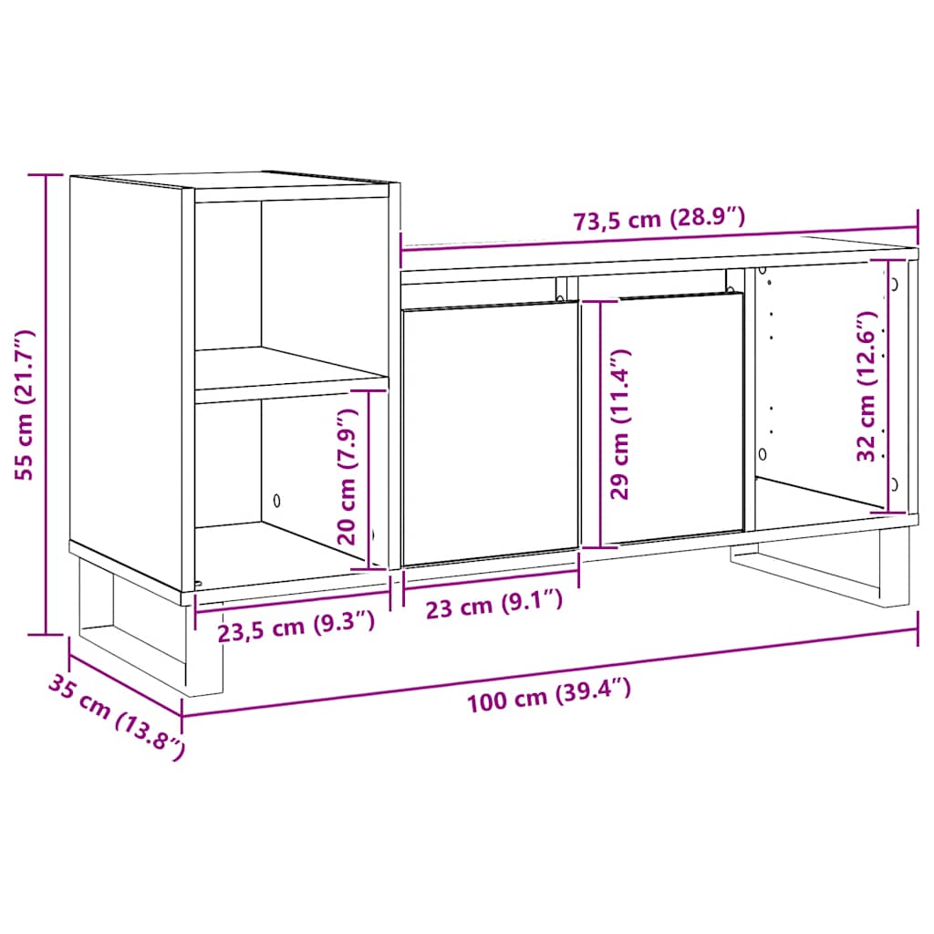 tv-bord 100x35x55 cm konstrueret træ kunsteg