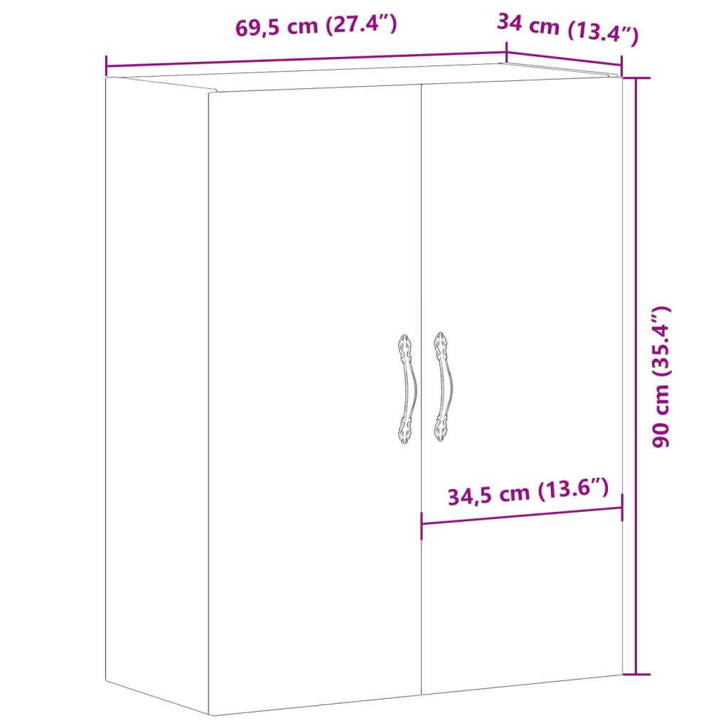 vægskab 69,5x34x90 cm konstrueret træ gammelt træ-look