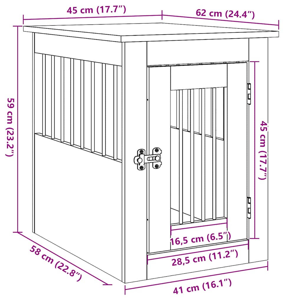 hundebur 45x62x59 cm konstrueret træ antikt træ