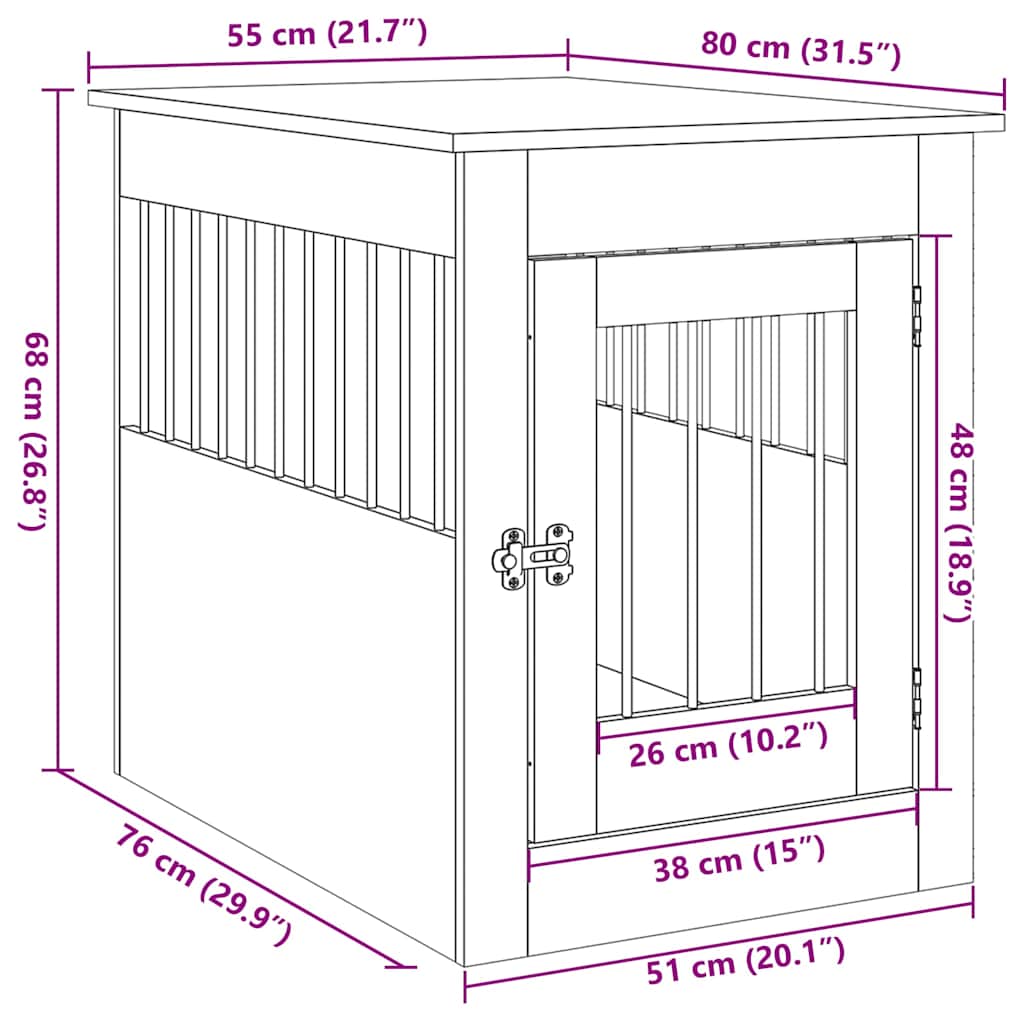 hundebur 55x80x68 cm konstrueret træ antikt træ