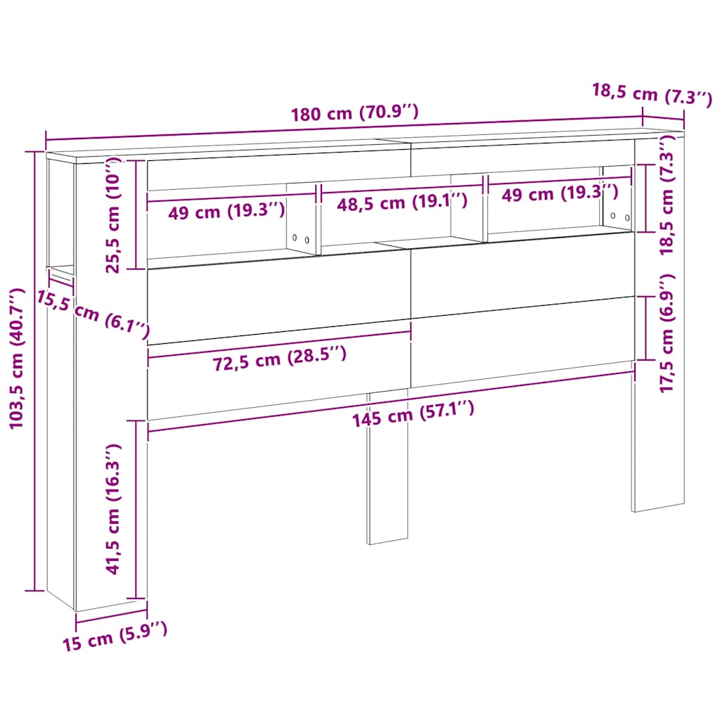sengegavl m. LED-lys 180x18,5x103,5 cm konstrueret træ kunsteg