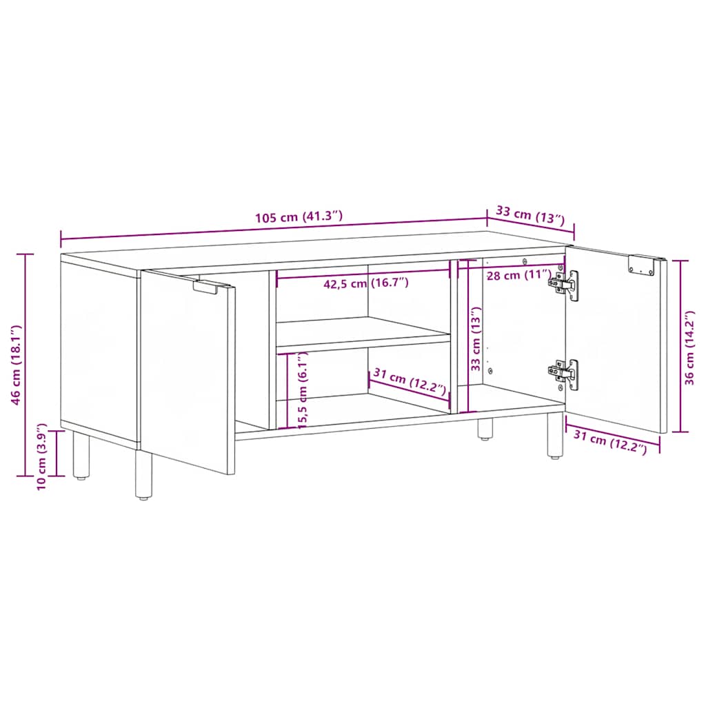 tv-bord 105x33x46 cm konstrueret træ sort