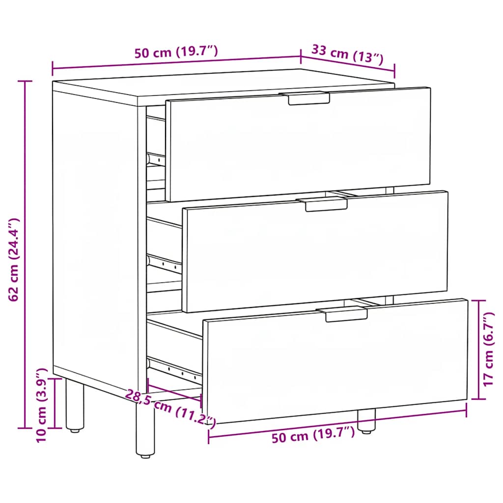 sengebord konstrueret træ 50x33x62 cm sort