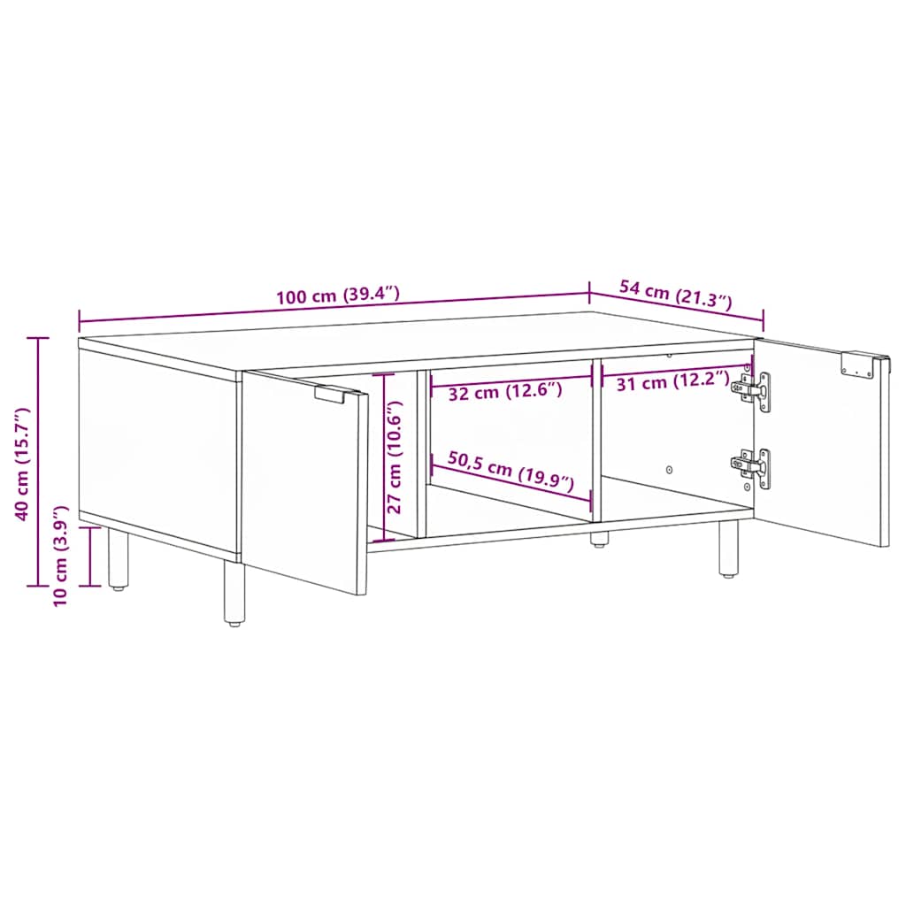 sofabord 100x54x40 cm konstrueret træ sort