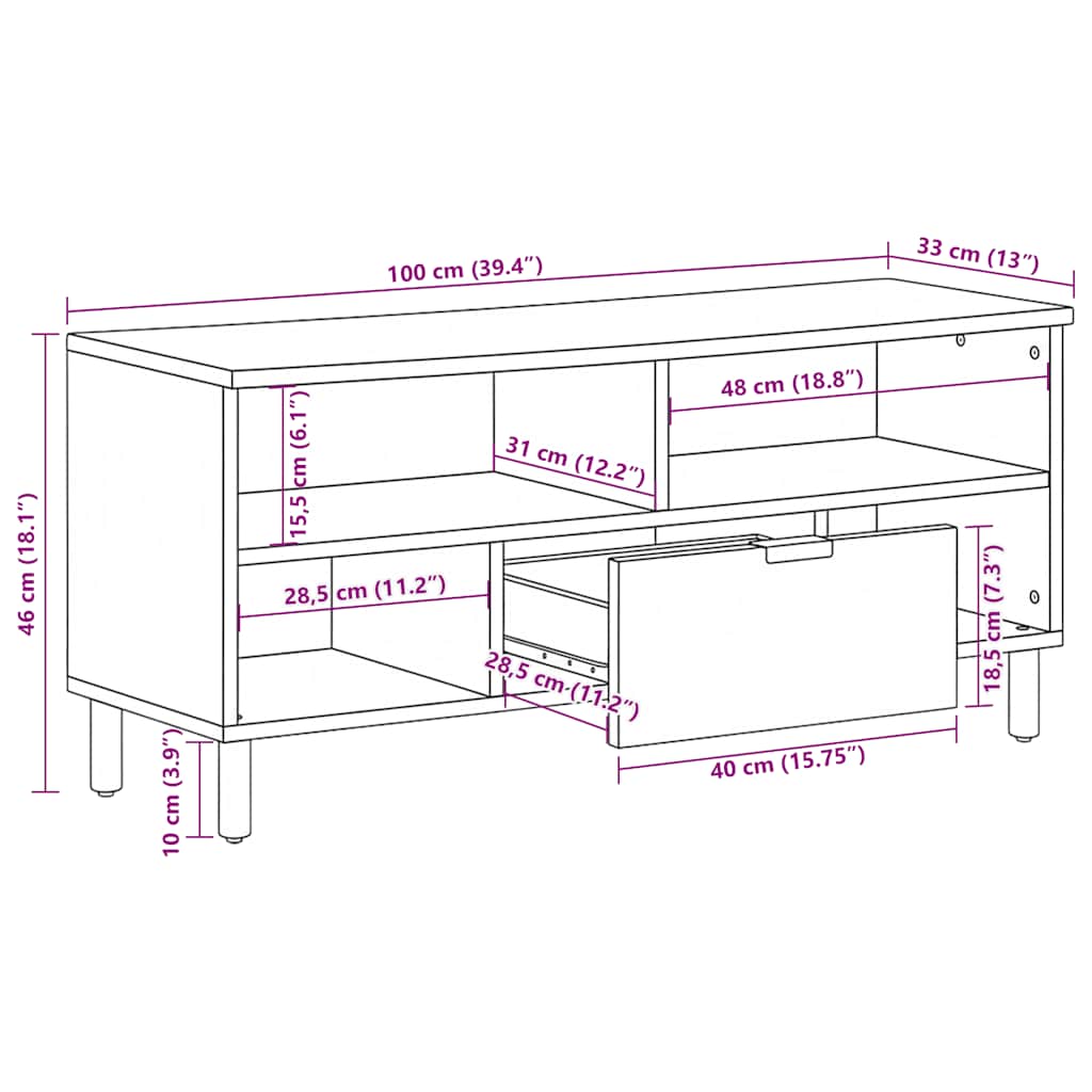 tv-bord 100x33x46 cm konstrueret træ sort