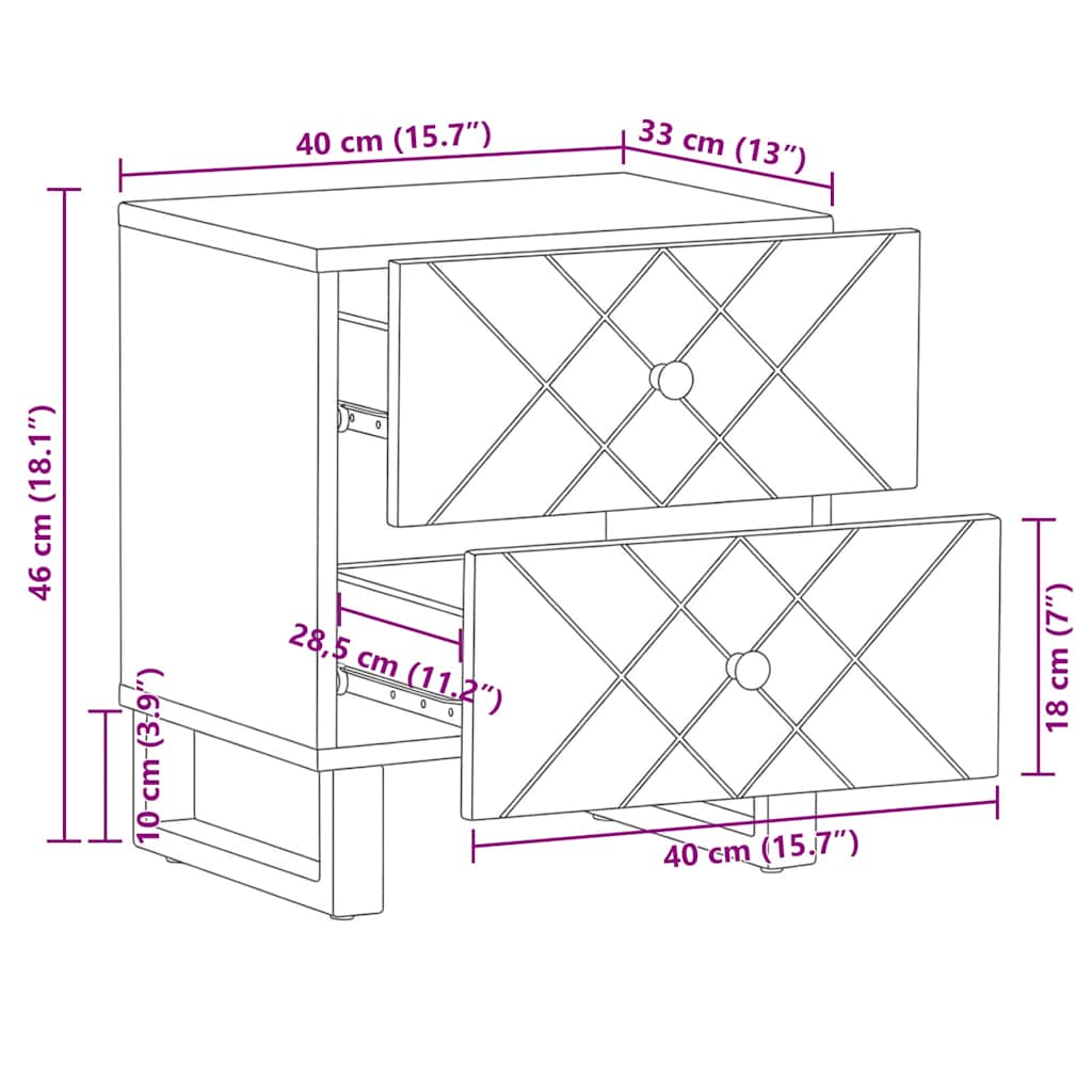 sengebord 40x33x46 cm massivt mangotræ sort