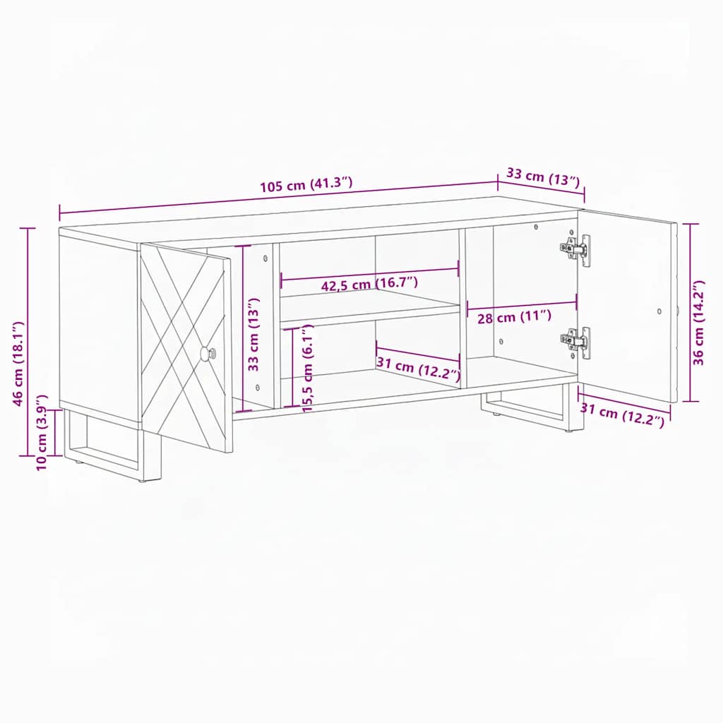 tv-bord 105x33x46 cm massivt mangotræ sort