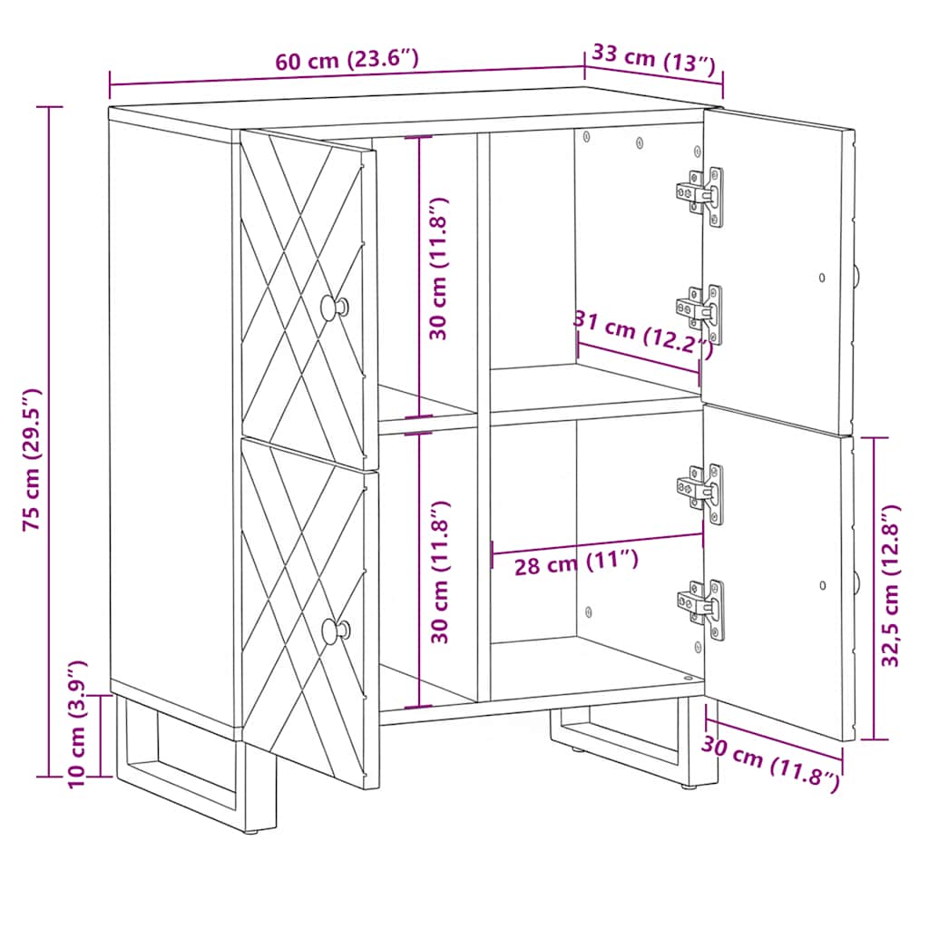 skænk 60x33x75 cm massivt mangotræ sort