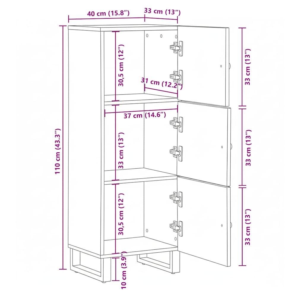 skab 40x33x110 cm massivt mangotræ sort