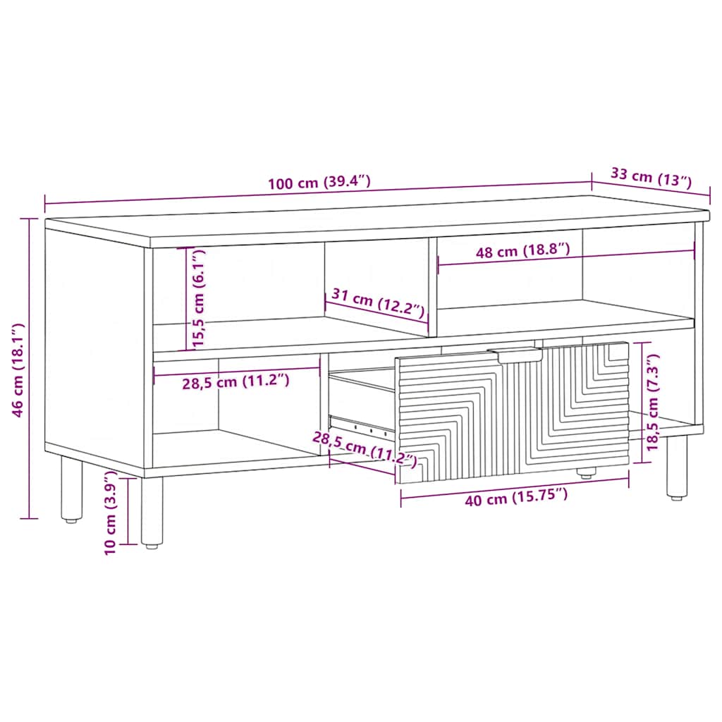 tv-bord 100x33x46 cm massivt mangotræ brun