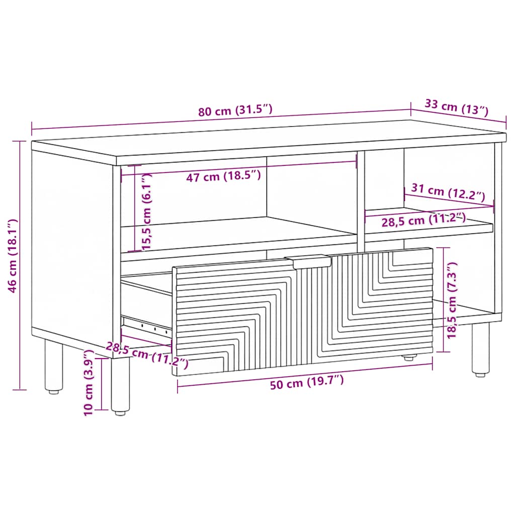 tv-bord 80x33x46 cm massivt mangotræ brun