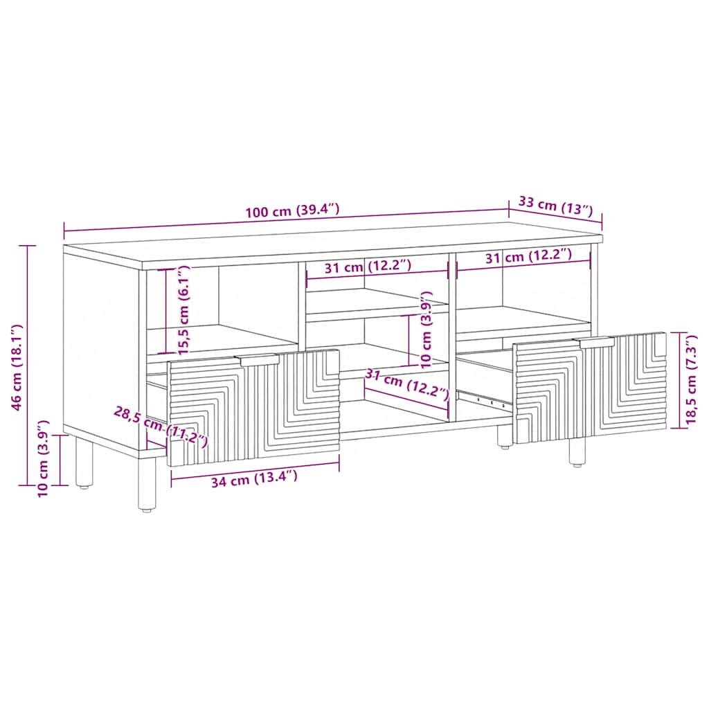 tv-bord 100x33x46 cm massivt mangotræ brun