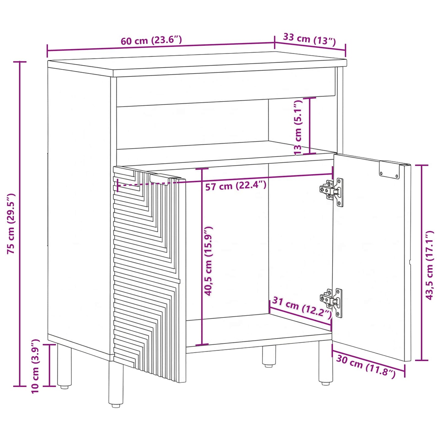 Sideboard med hylde Brun 60 x 33 x 75 cm Massivt mangotræ