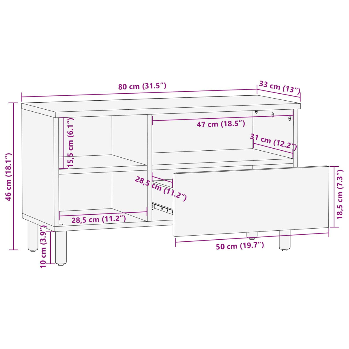 TV-skab Acacia Brun Finish 80 x 33 x 46 cm Massivt mangotræ