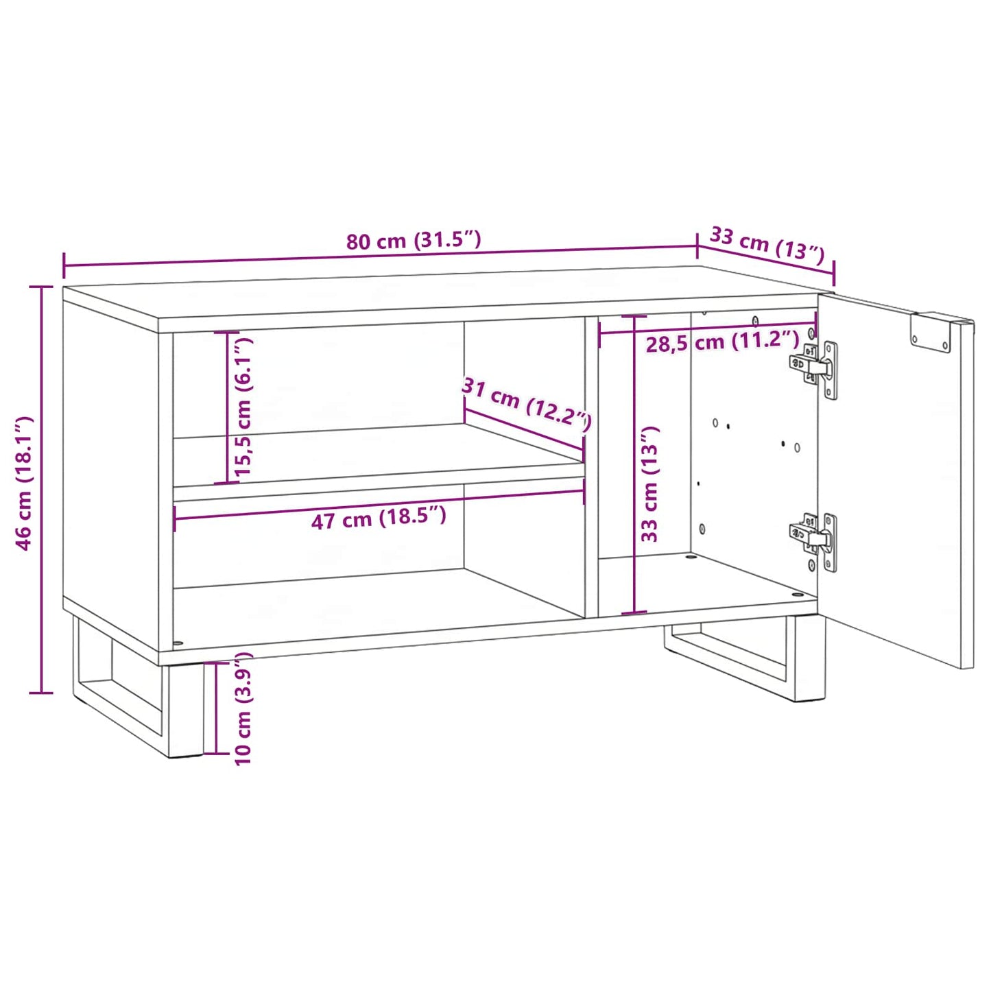 TV Enheder 80 x 33 x 46 cm Brun Konstrueret træ