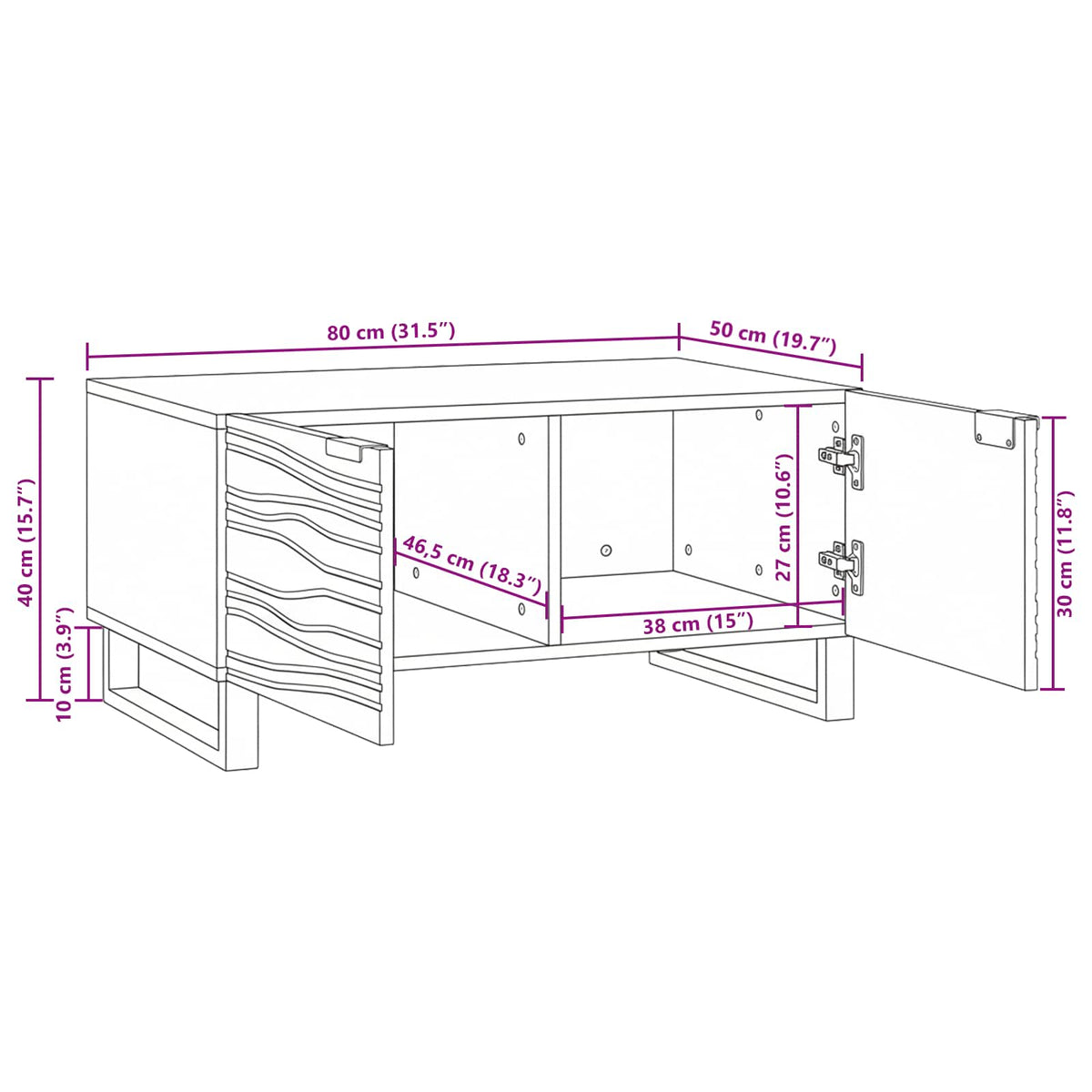 Sofabord Hvid 80 x 50 x 40 cm Konstrueret træ