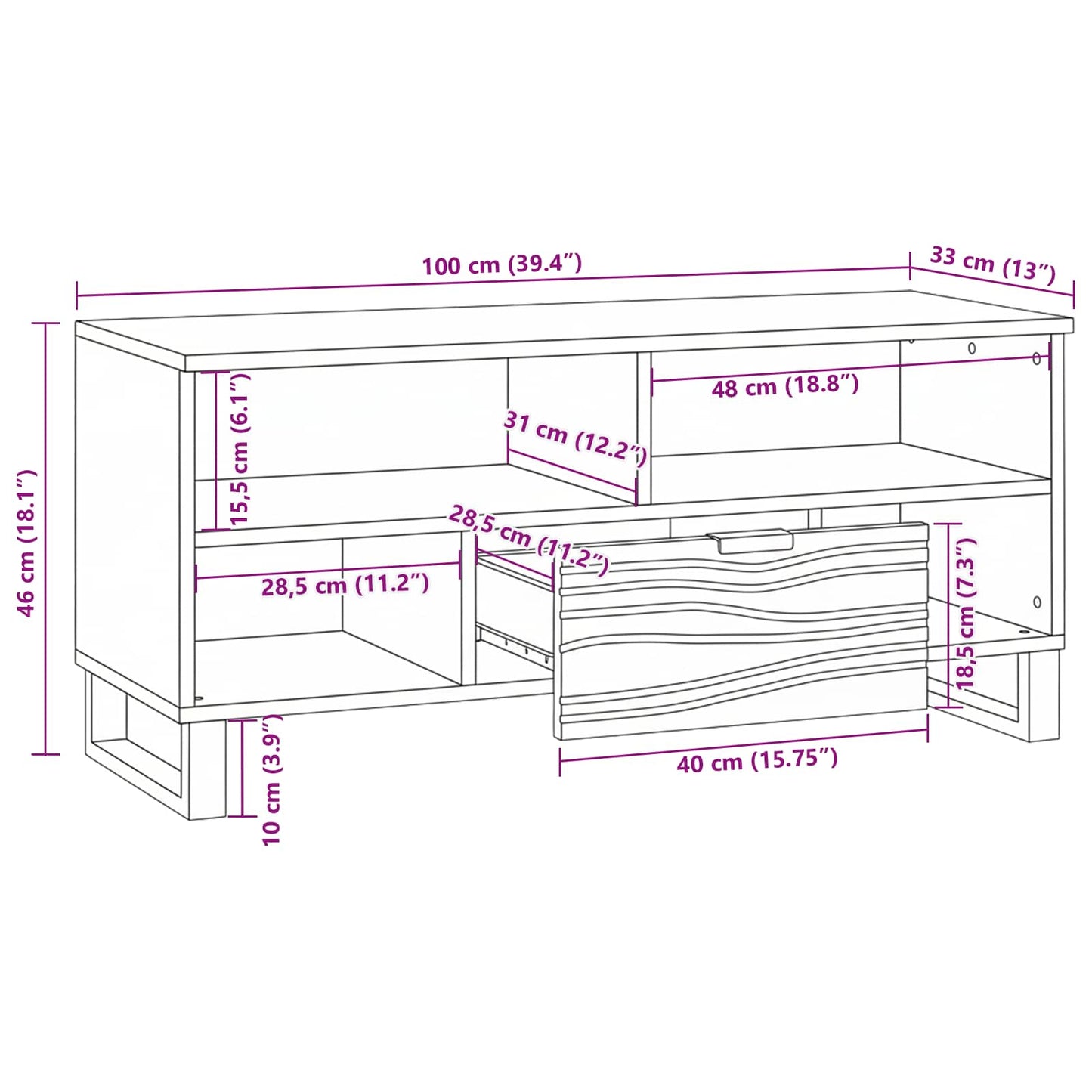 TV Enheder 100 x 33 x 46 cm Hvid Konstrueret træ
