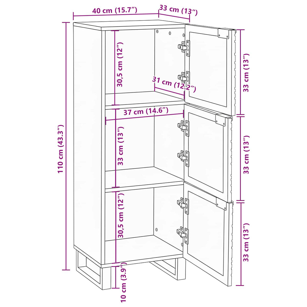 Medieopbevaringsskabe & -reoler Hvid og sort 40 x 33 x 110 cm