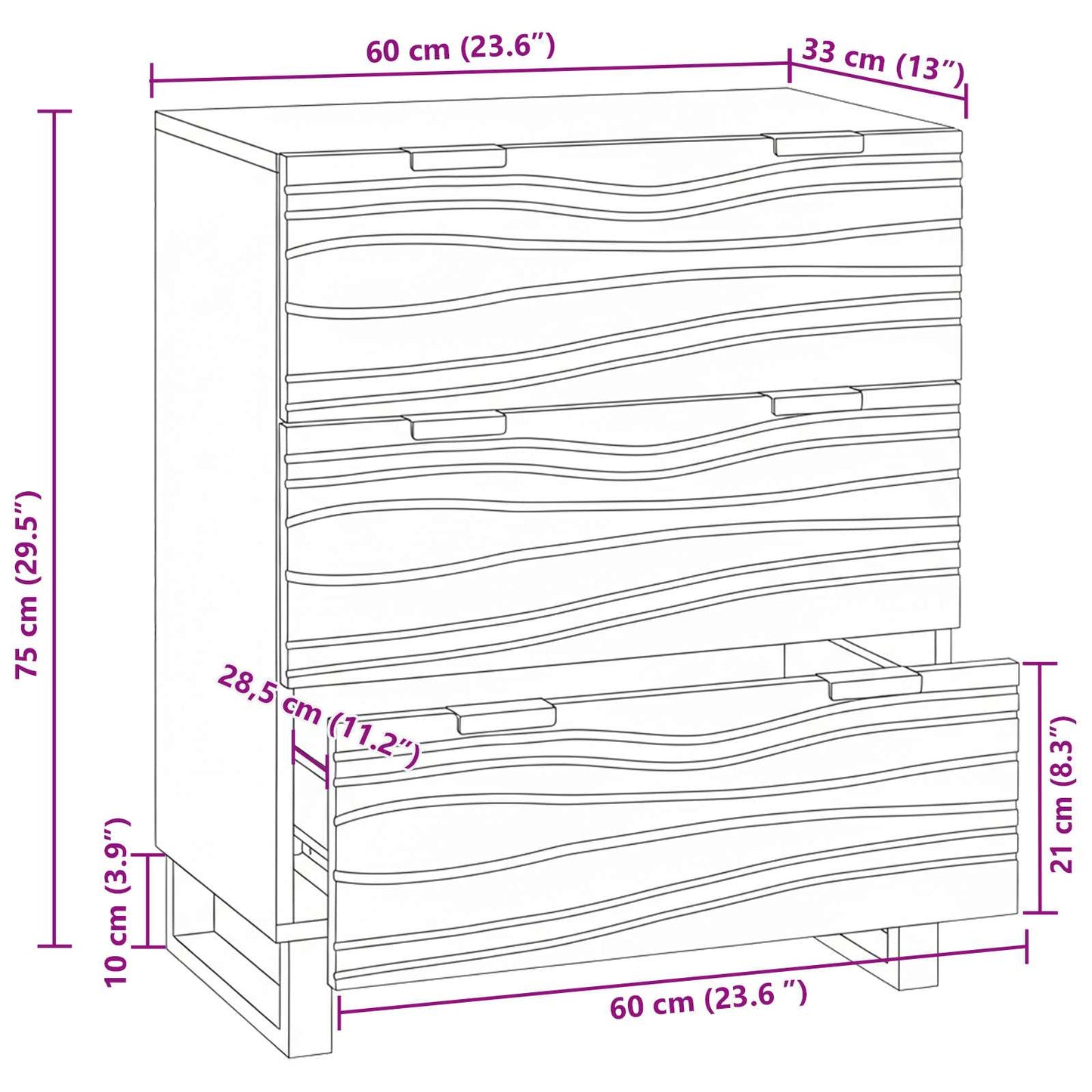 Sideboard Brun 60 x 33.5 x 75 cm Massivt mangotræ