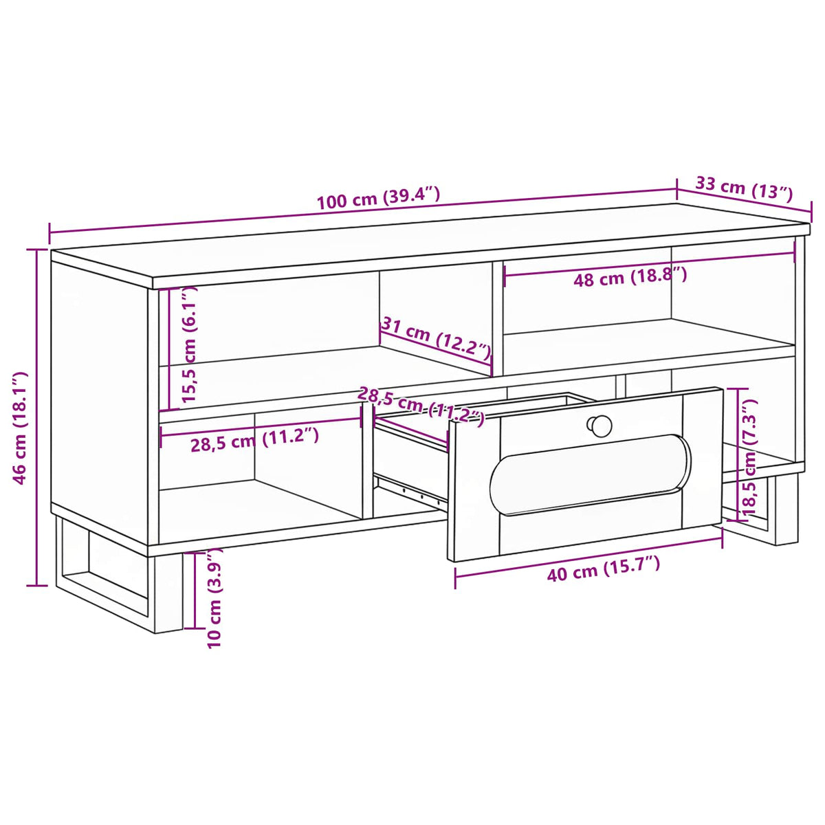 TV-skab med skuffe Brun 100 x 33 x 46 cm Massivt mangotræ