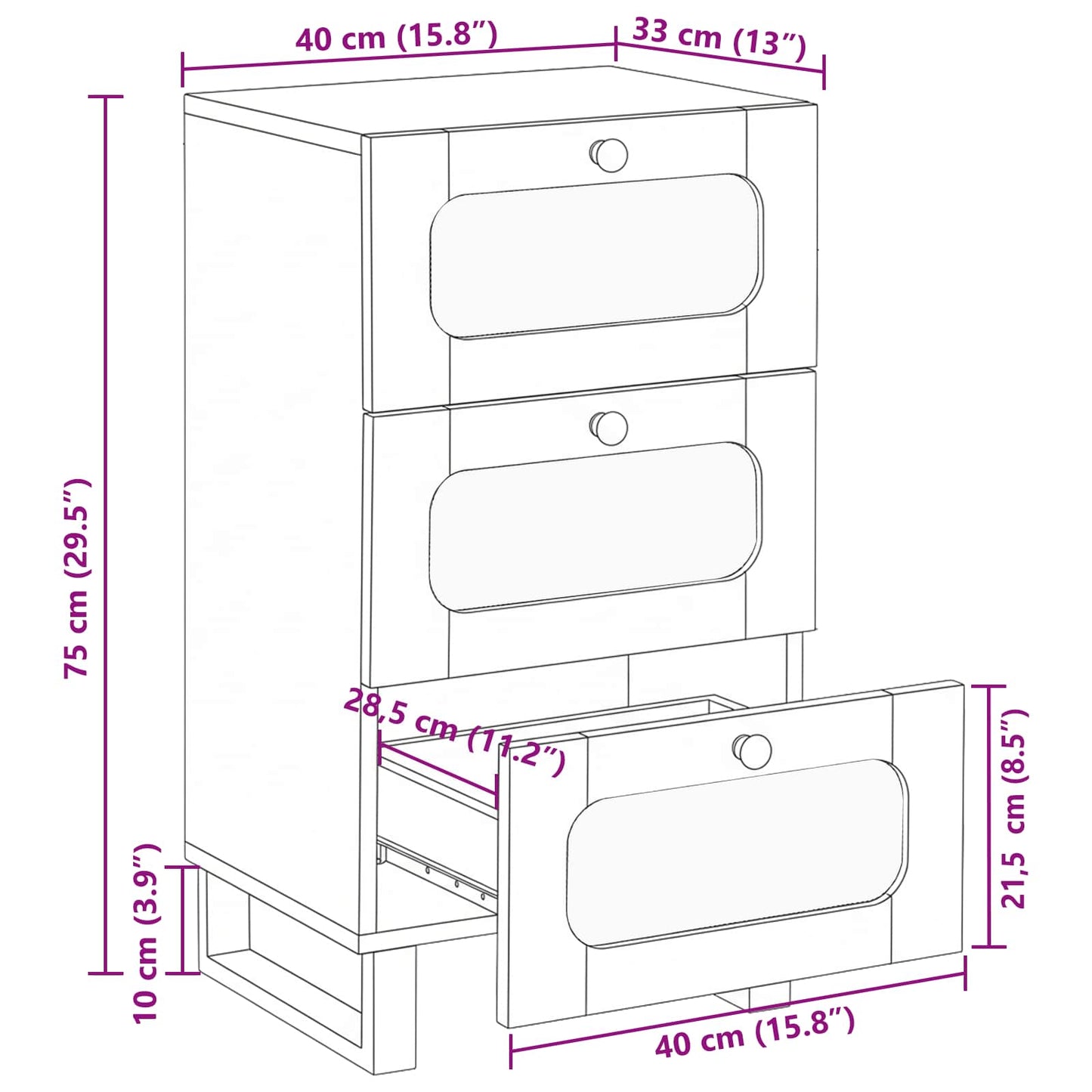 Sideboard med skuffe Brun 40 x 33 x 75 cm Massivt mangotræ