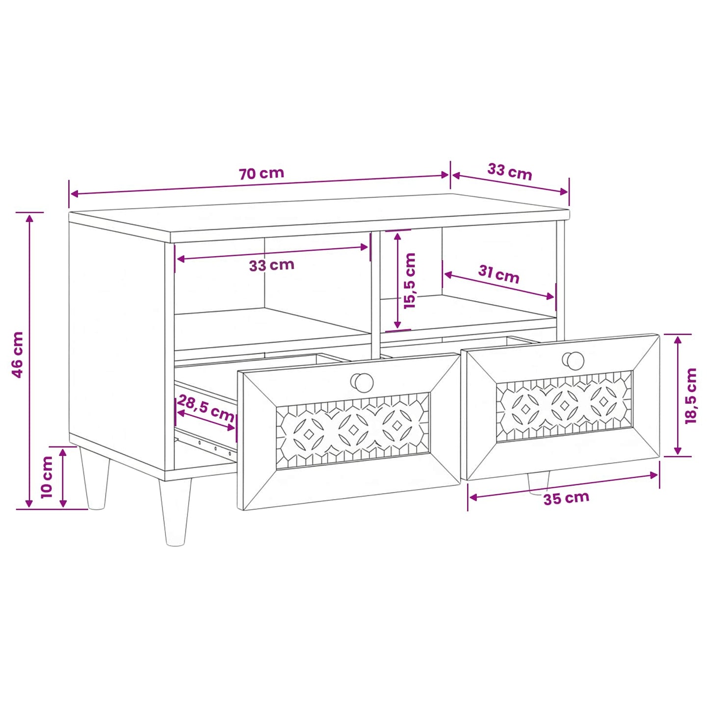 TV Enheder Hvid 70 x 33 x 46 cm Konstrueret træ