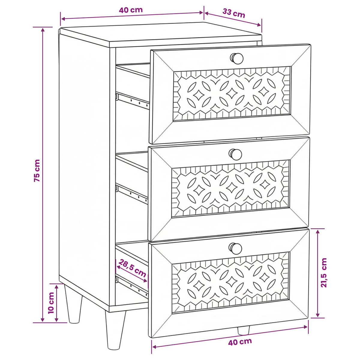 Sideboard med skuffe Hvid 33.5 x 40 x 75 cm