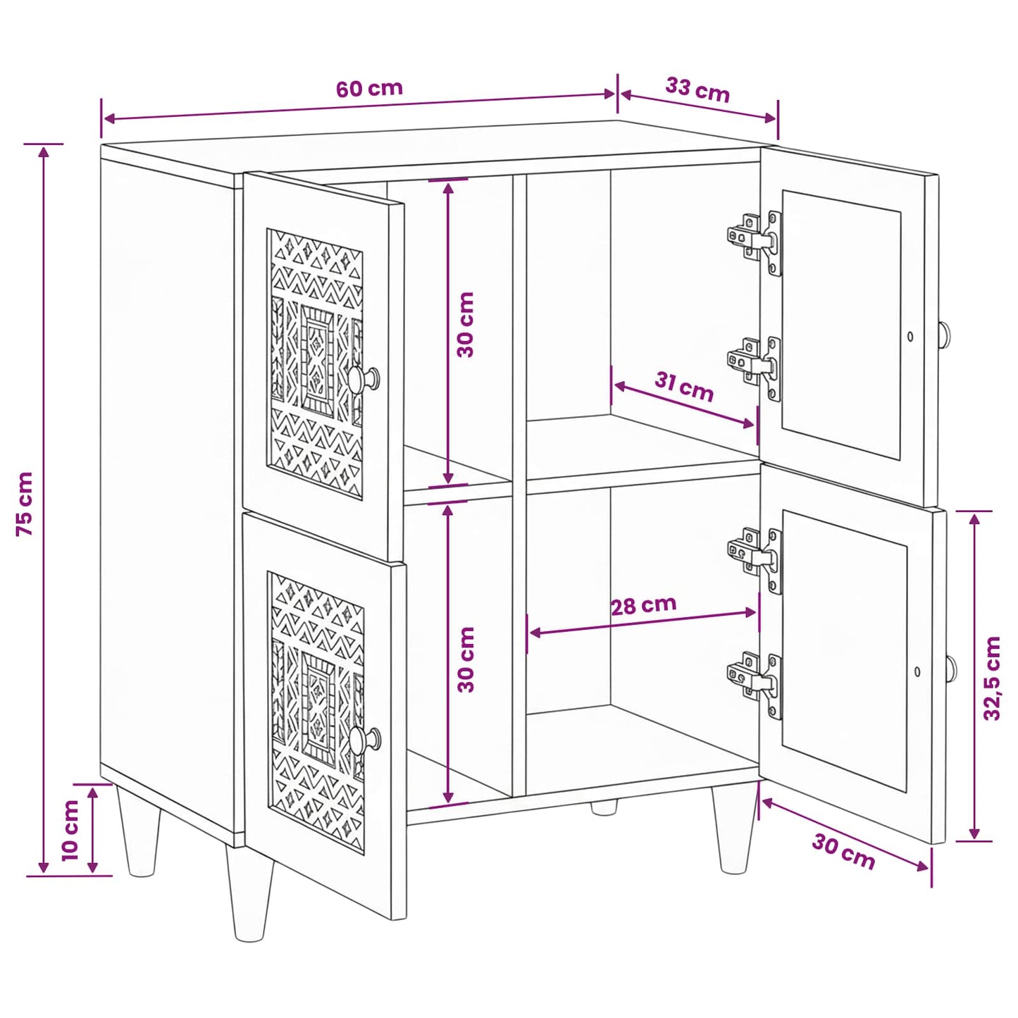 Sideboard Bleg Hvid 60 x 33 x 75 cm Massivt mangotræ