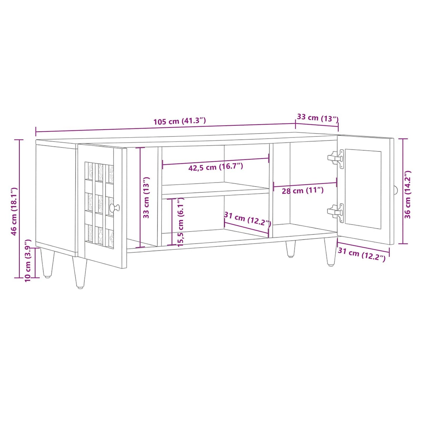 TV-skab med hylde Naturfarvet 105 x 33 x 46 cm Massivt mangotræ