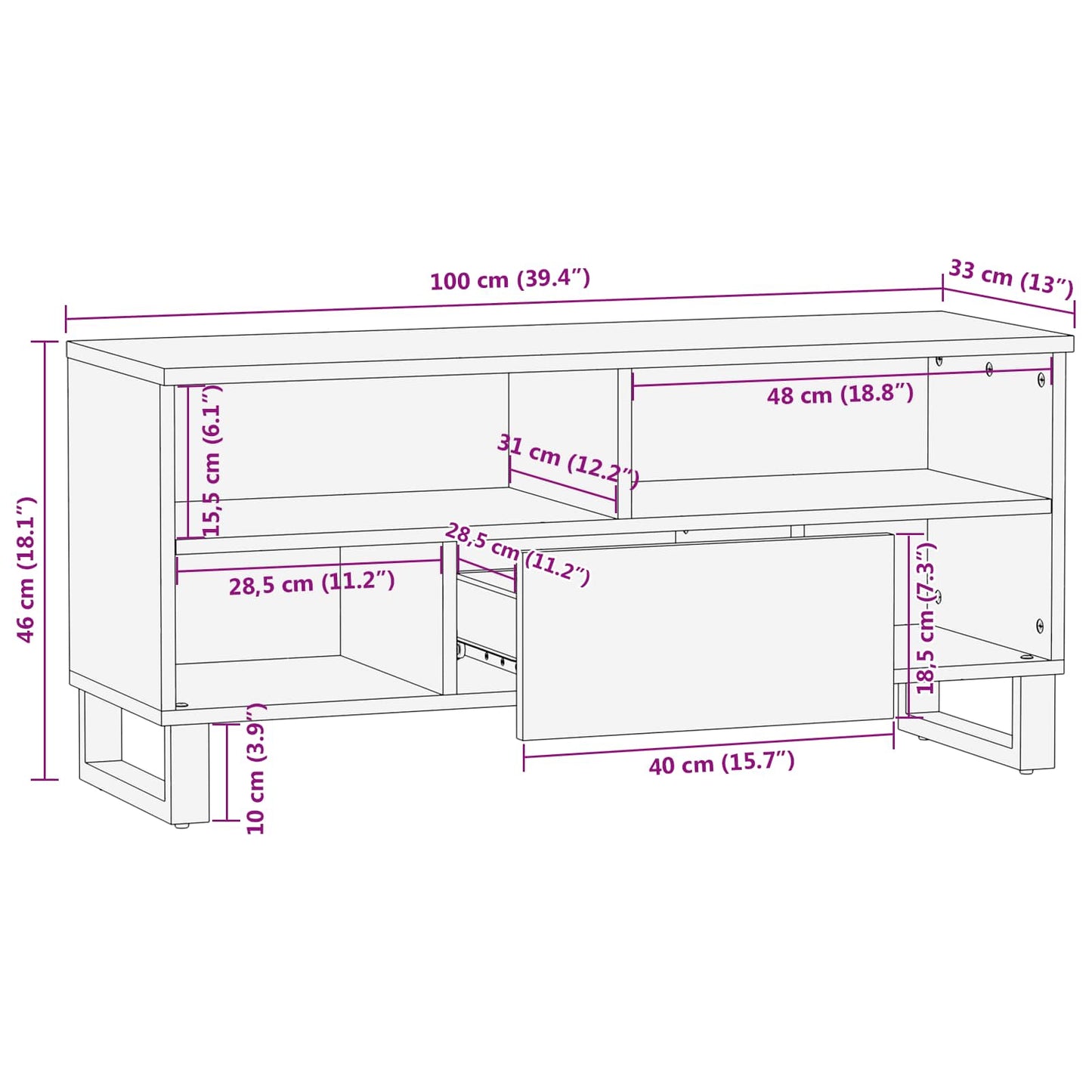 TV-skab Brun 100 x 33 x 46 cm Massivt mangotræ