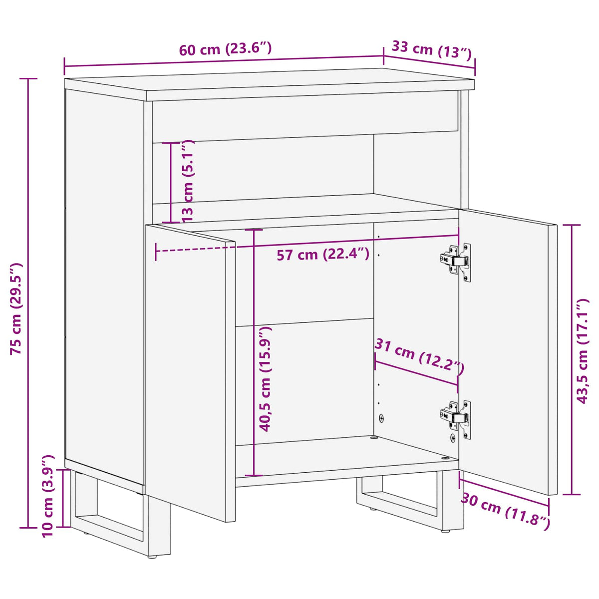 Sideskab Brun 60 x 33 x 75 cm Massivt mangotræ