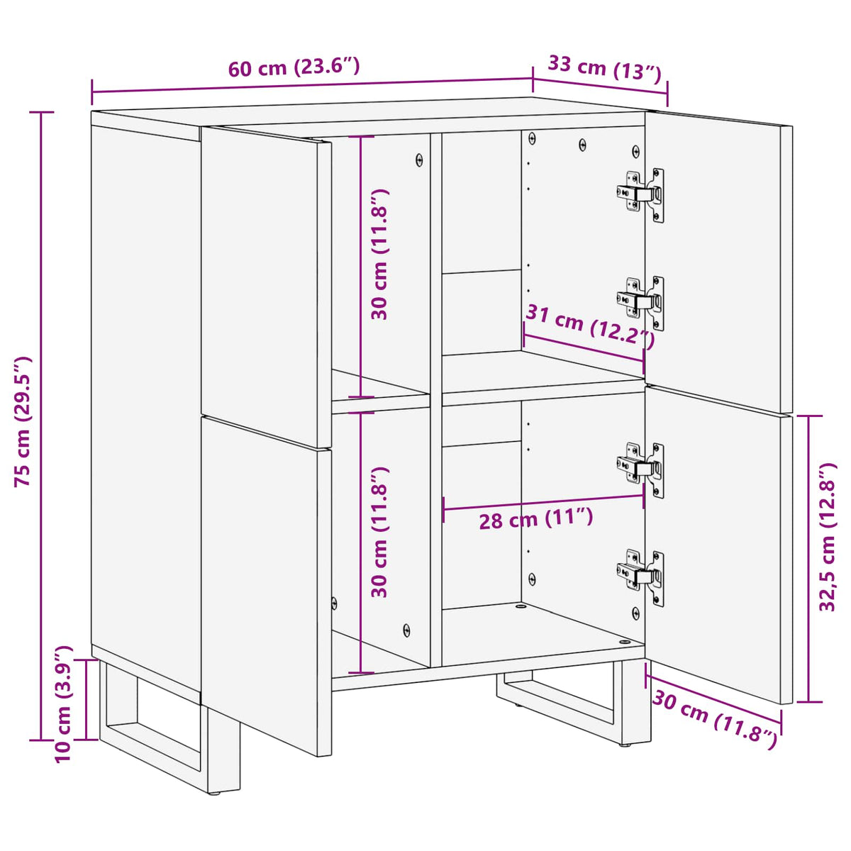 Sideskab Brun 60 x 33 x 75 cm Massivt mangotræ